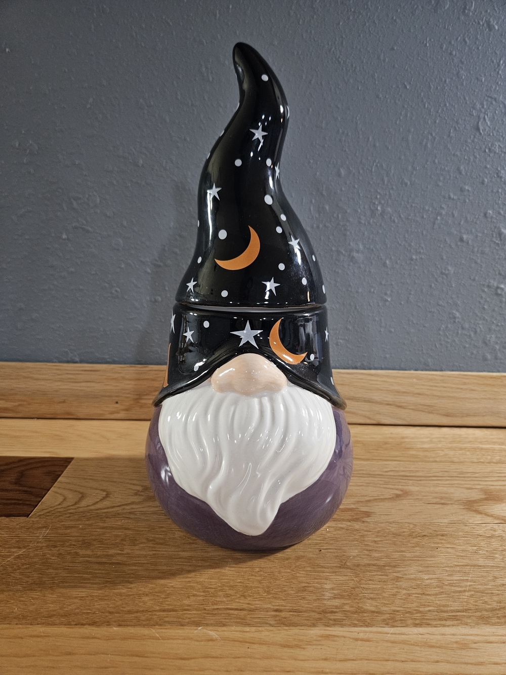 Whimsical Wizard Gnome Ceramic Jar - Black & Purple